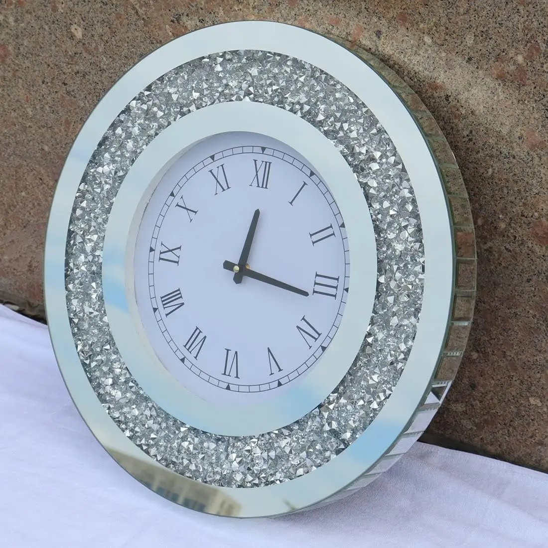 Large Decorative Crystal Sparkling Diamond Mirror Wall Clock