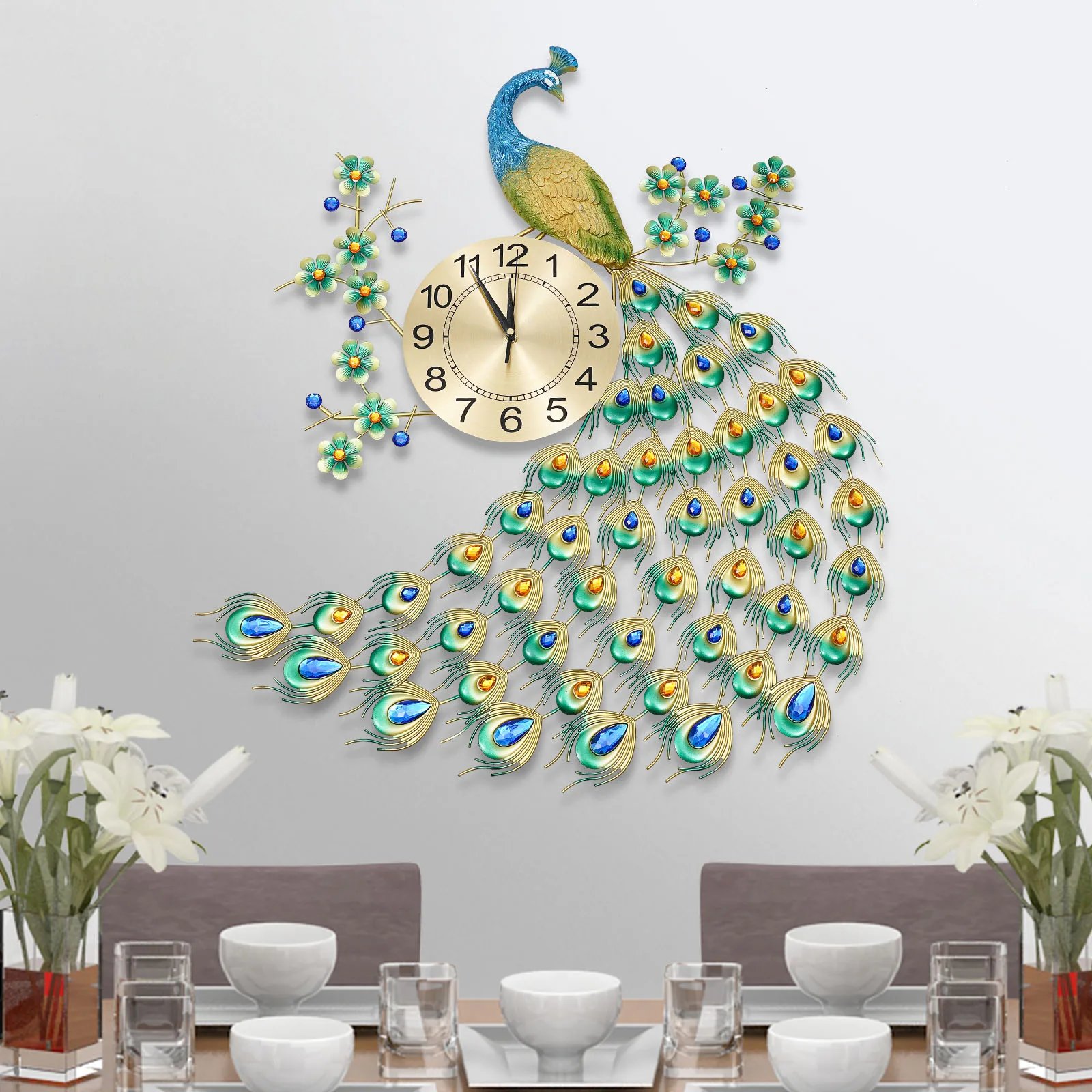 Peacock Wall Clock Modern Disign Wall Clocks Creative Dining Room Decor Living Room Decoration Wall Watch Home Decor